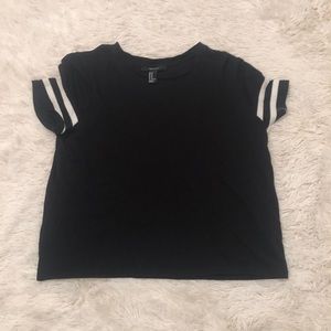 black and white slightly cropped t-shirt